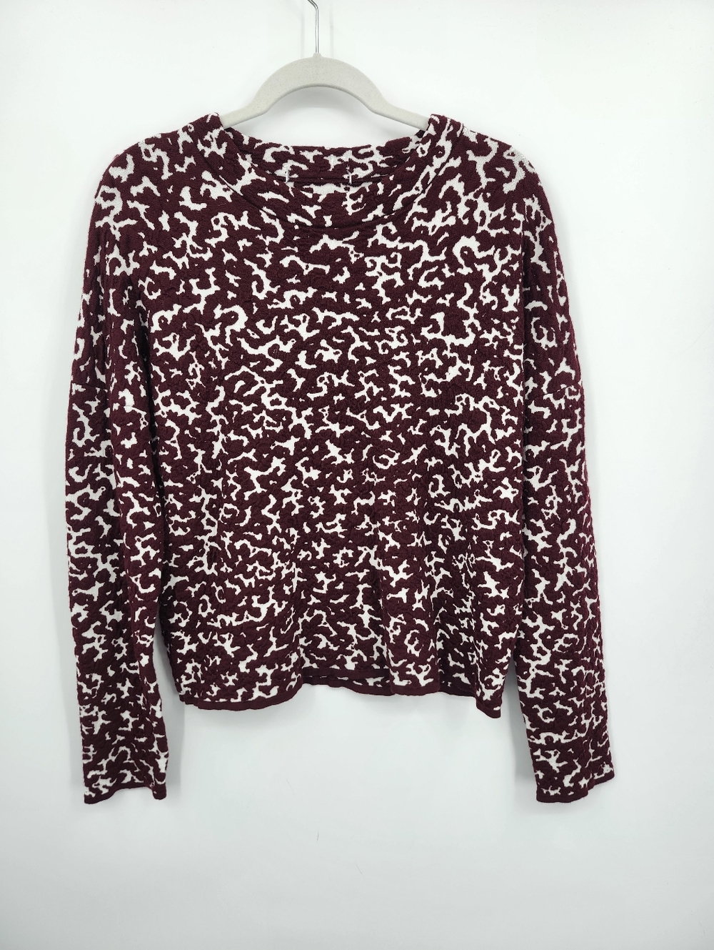 Christian Wijnants Antwerp Sweater Top Sz S Maroon White Abatract‎ Wool Blend